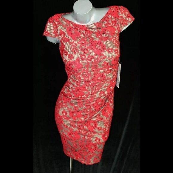 KAY UNGER NEW YORK RED LACE MIDI COCKTAIL DRESS SIZE 2 NWT - Picture 1 of 8